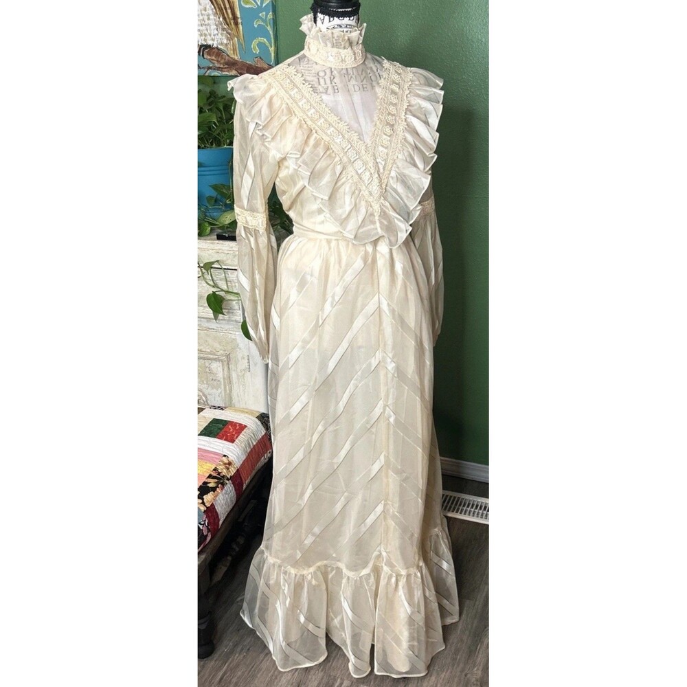 Vtg 70s Joy Stevens Prairie Bridal Set Ivory Cottage Western Size 7/8